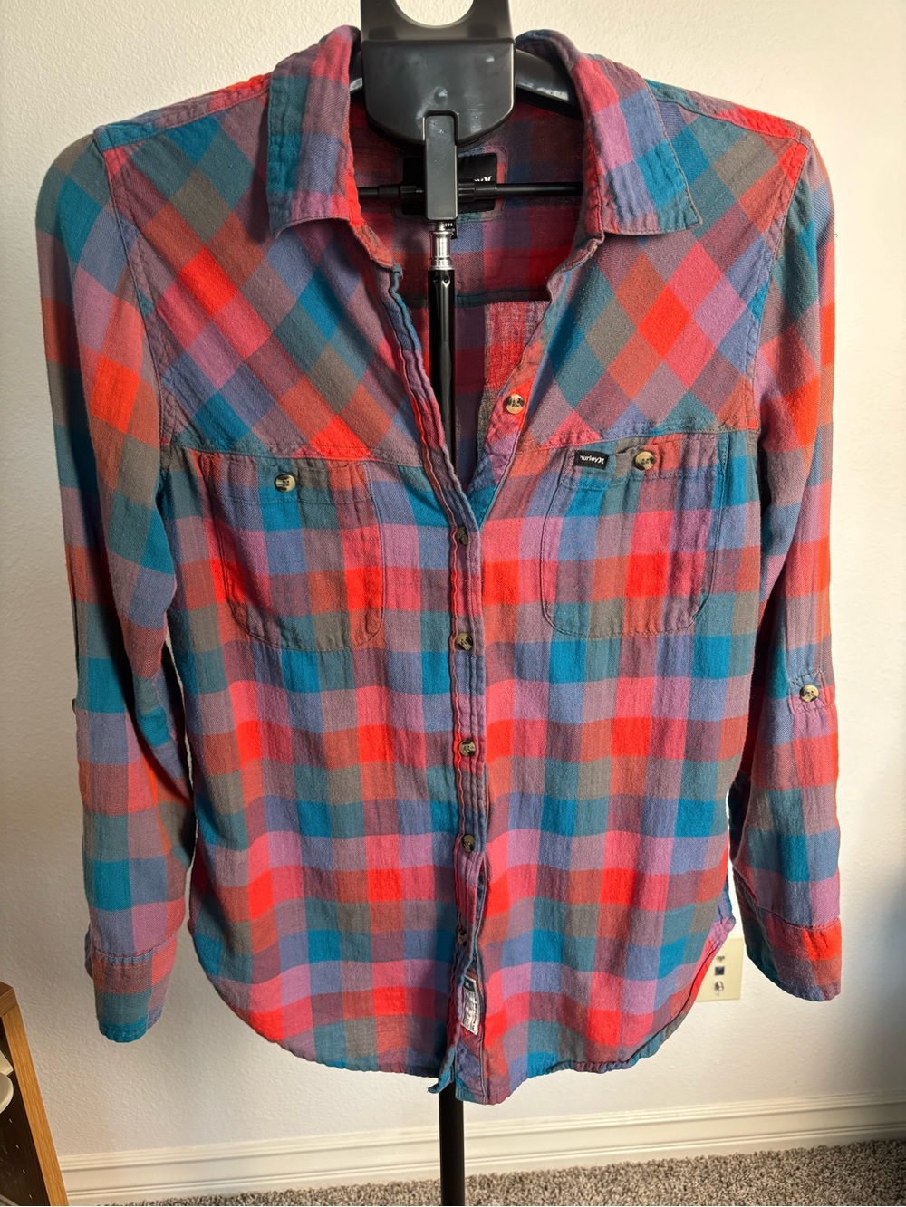Hurley Plaid Button-Down Shirt in Red, Blue & Purple